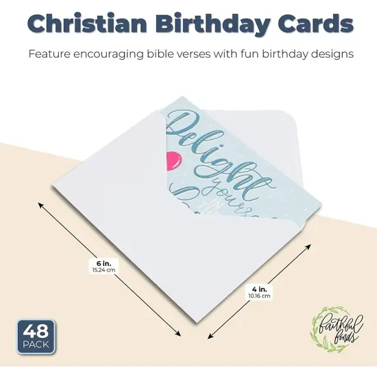 48 Pack Religious Christian Birthday Cards Bulk Set with Envelopes, Bible Verse Design (4 x 6 In) {2}