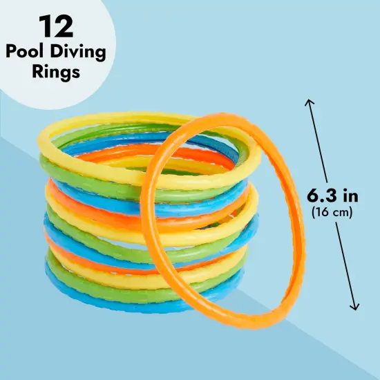 BLUE PANDA 12 Pack Pool Rings for Kids and Teens Ages 3-14 - Under Water Swim Dive Rings, Multicolored Summer Sinking Pool Toys (6 in) {4}
