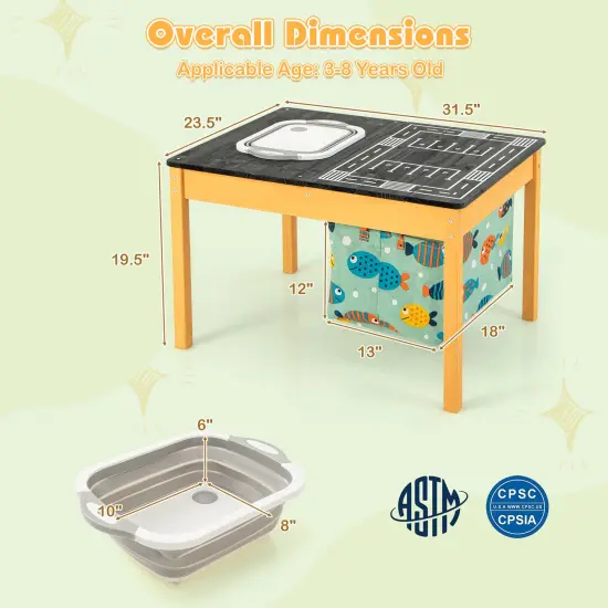 Natural Fir Wood Kids Sensory Activity Table with Storage Bins {5}