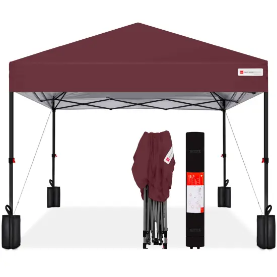 Best Choice Products 8x8ft Easy Setup Pop Up Canopy w/ 1-Button Setup, Wheeled Case, 4 Weight Bags Amethyst Purple {7}