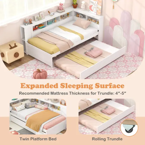 White Solid Wood Twin size Daybed with Trundle, Storage Cubes and Reversible Headboard {6}