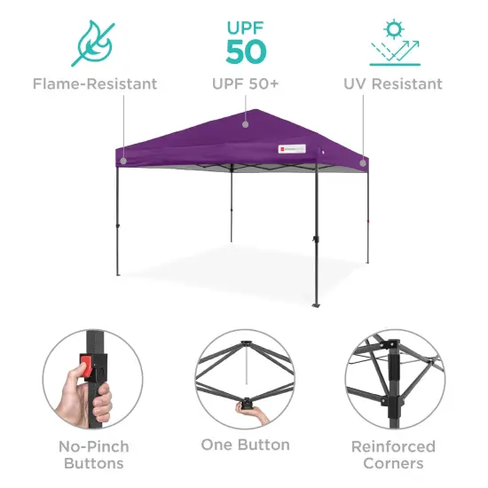 Best Choice Products 8x8ft Easy Setup Pop Up Canopy w/ 1-Button Setup, Wheeled Case, 4 Weight Bags Amethyst Purple {4}