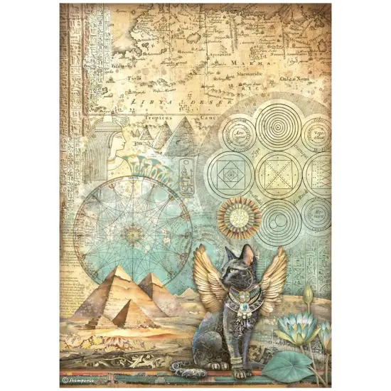 Stamperia Rice Paper Sheet A4-Fortune Winged Cat {1}