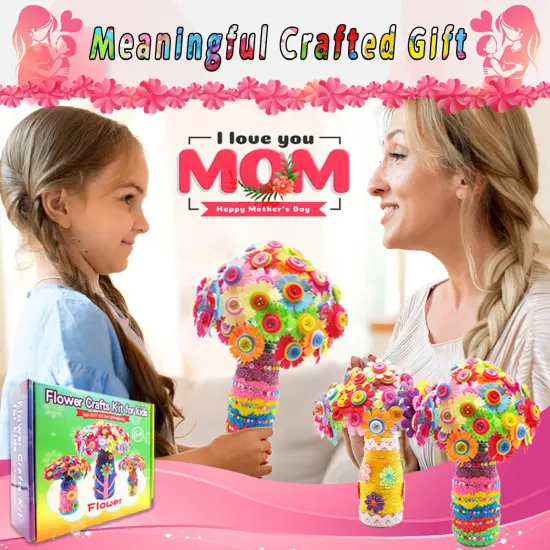 Crafts for Girls Ages 6-10 Make Your Own Flower Bouquet with Buttons and Felt Flowers, Vase Art and Craft for Children - DIY Activity Christmas Birthday Gift for Girls Age 6 7 8 9 10 Year Old {3}