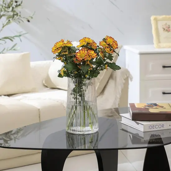 Clear Glass Vase for Flower, Glass Flower Vase, Flower Vase for Bouquet, Modern Glass Vase, Ribbed Glass Vase for Living Room, Bedroom, Dining Table, Office, Wedding, Centerpieces, 8 Inches {4}