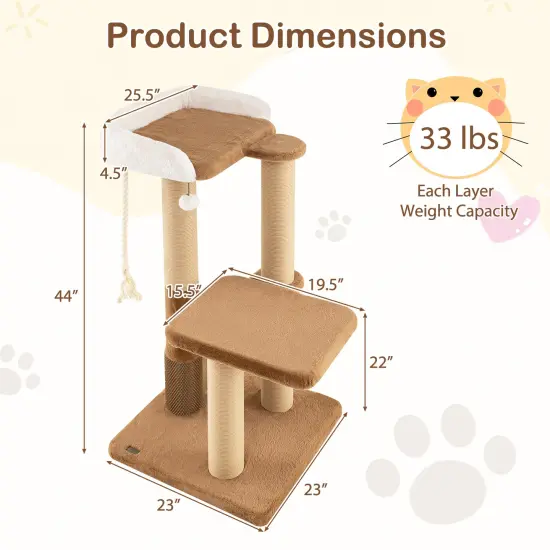 44 inches Modern Cat Tree with Scratching Posts and Dangling Ball {5}