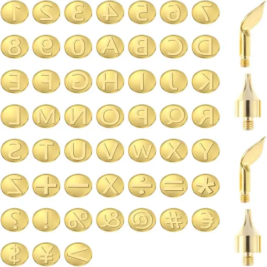 56Pcs Wood Burning Tip Set Letter Wood Burning Tool Including Alphabet Number Symbol Brass Alphabet Number Template for DIY Embossing Carving Craft Wood Burning {1}