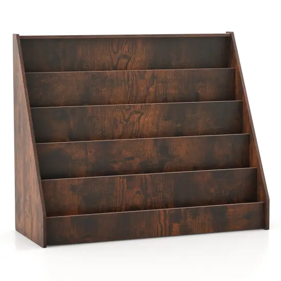 5-Tier Wooden Kids Multi-Purpose Bookshelf with Deep Compartments Suitable for Any Room Rustic Brown {2}