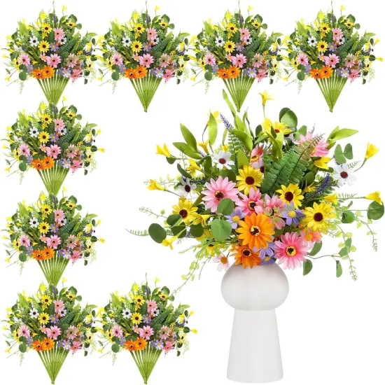 12 Bundles Summer Bundles & Bouquets Artificial Flowers for Decoration 16 Inch Fake Daisy Wildflowers {1}