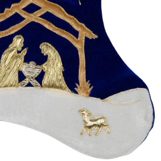 Northlight 20.5" Blue and Gold Nativity Scene Christmas Stocking with Gold Cuff {6}