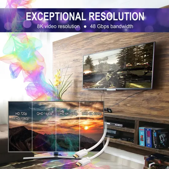 Insten 2 Pack High Speed 8K HDMI Male to Male Cable Cord 6 ft for TV, PC, Desktop Computer, 60Hz, 48Gbps, , White {3}