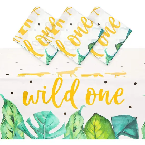 3 Pack Wild One Jungle Safari Tablecloth Plastic Table Cloth Cover Rectangular for 1st Birthday Party Supplies Decor Decorations, 54 x 108 in. White {1}