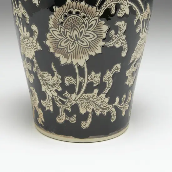AA Importing 59727 Black And Cream Floral 10 Inch Ginger Jar {3}