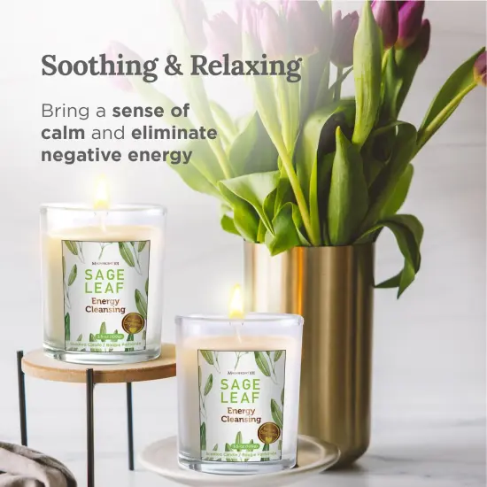 Magnificent 101 Set of 3 Long Lasting White Sage Leaf Scented Smudge Candles - 42 Hour Burn, 3.5 Oz Each, Made with Soy Wax and Herb, Ideal for House Energy Cleansing, Meditation & Manifestation Multicolor {4}