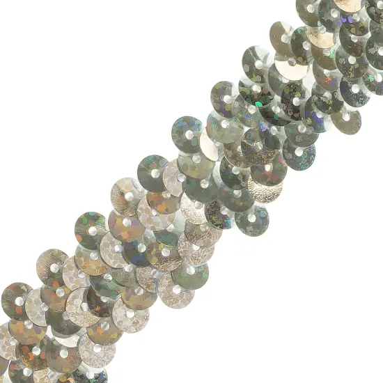 5 yards of 2 Row 7/8" Starlight Hologram Stretch Sequin Trim | 5 yard cut Silver {1}