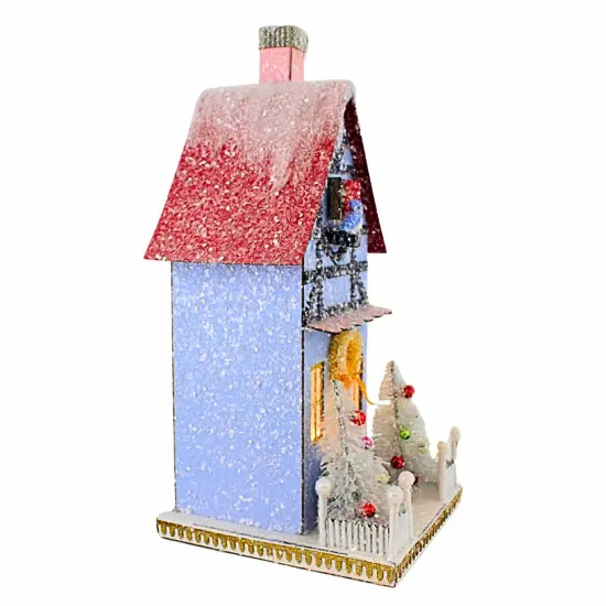 Cody Foster 14.5 Inch Bluejay Manor Christmas Putz House , Christmas Decor Putz Village Light Up Retro {2}
