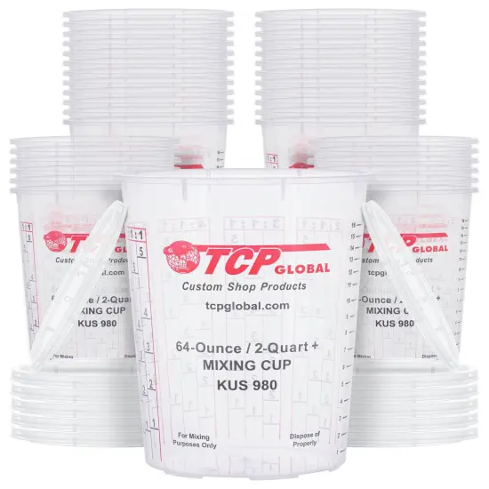 Paint Mixing Cups, 64-Ounce (36 Pack) - Plastic Measuring Cups for Liquids, Automotive Painting, Epoxy Resin, Acrylic Arts, Crafts, Disposable or Reusable, Graduated, Mixing Ratios {1}