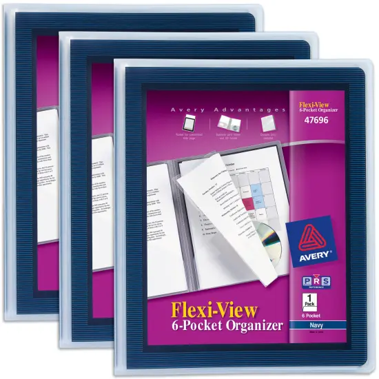 Avery Flexi-View 6 Pocket Organizer, Holds up to 150 Sheets, 3 Blue Document Organizers (47696) {1}