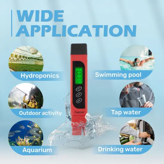 Insten - TDS Meter Digital Water Tester for Drinking Water, 3-in-1 TDS, 0-9999ppm, Temperature and EC Meter with Carrying Case, Red {6}
