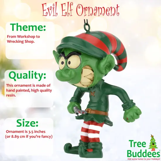 Tree Buddees Evil Elf with Bloody Knife Halloween - Christmas Ornament {2}