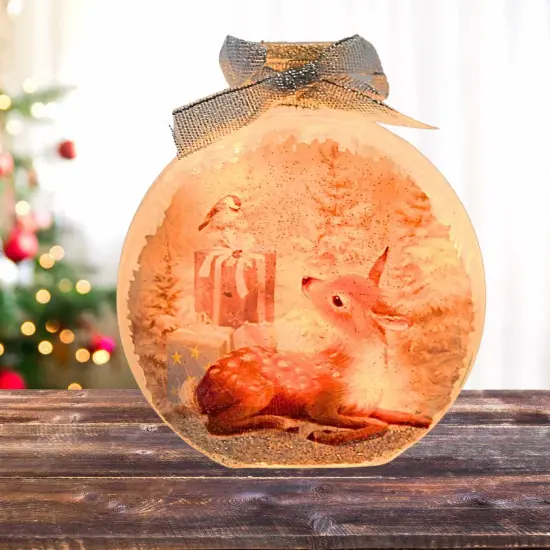 Stony Creek 4.5 Inch Soft Winter Fawn Round Jar Christmas Lighted Glass Accent , Christmas Decor Electric Pre-Lit PRESENTS {4}