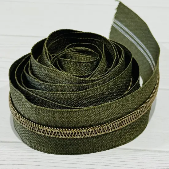 Olive with Antique Teeth Zipper Tape {1}