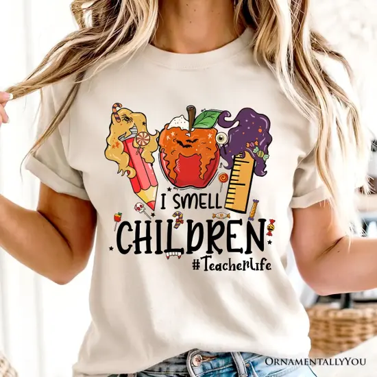 I Smell Children Witch Teacher Life T-Shirt, Back To School Halloween Tee {2}