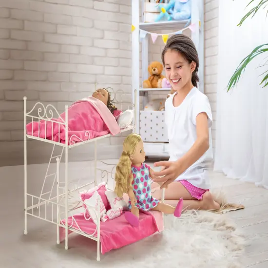 Badger Basket Scrollwork Metal Doll Loft Bed with Daybed and Bedding - White/Pink {2}