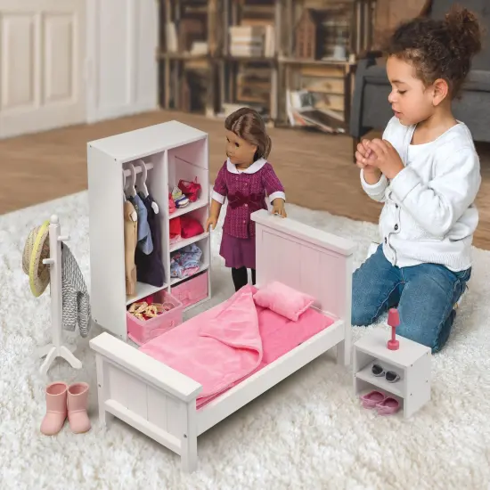 Badger Basket Bedroom Furniture Set for 18 inch Dolls - White/Pink {2}