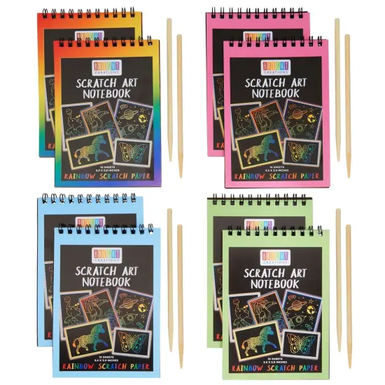Bright Creations 8 Pack Rainbow Scratch Paper Pads for Kids Ages 8-14 with Wooden Styluses, 10 Sheets (5.5 x 3.9 In) Black {1}