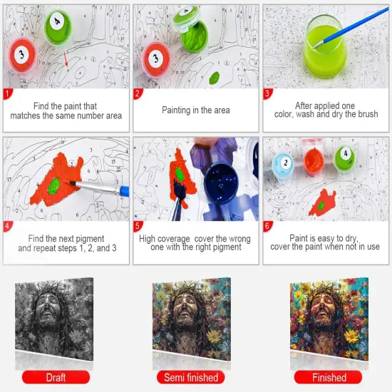 Happy Jesus Paint by Numbers Kit for Adults, Abstract Flower Jesus DIY Paint by Numbers, Oil Paint by Numbers Kit for Beginners, Surreal Portrait Jesus Painting Crafts for Home Decor 16x20 Inch {4}