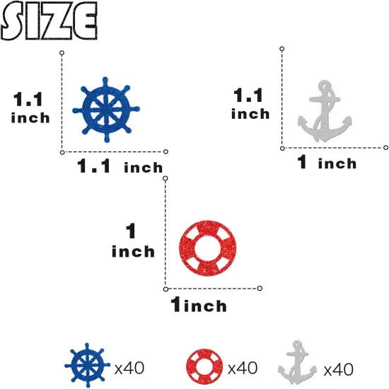 120pcs Nautical Confetti - Nautical Theme Birthday/Baby Shower/Wedding Party Decorations - Anchor Confetti for Gender Reveal Party Supplies - Nautical Party Table Decoration Scatters {2}