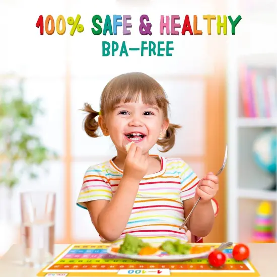 merka Kids Placemat, 4 Pack Toddler Educational Placemats 17x11 in, for Dining Table Features Days of the Week, Numbers 1-100, Months, Opposites, Silicone Reusable Wipeable Mats {5}