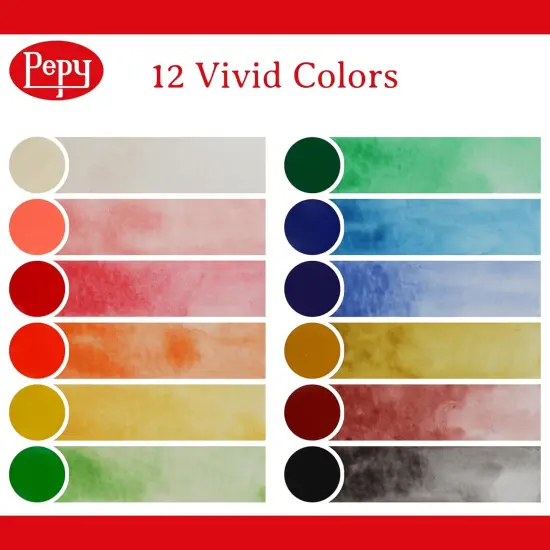 Watercolor Paint Set of 12 Colors; Includes Brush & Closable Mixing Tray, Multicolor {3}