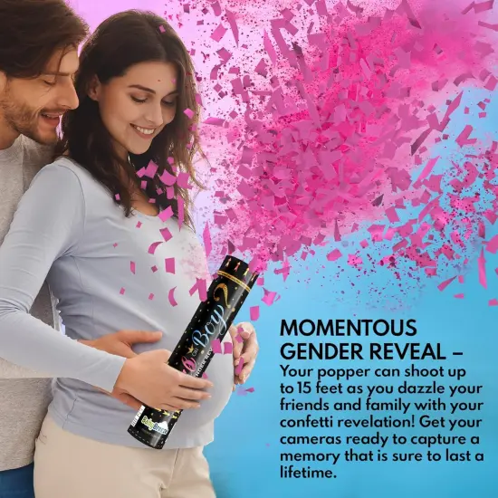 Gender Reveal Confetti Powder Cannon Biodegradable Baby Boy Blue Baby Girl Pink Gender Reveal Poppers - He or She What Will it Bee Baby Shower Baby Party Decorations Supplies Confetti Sticks (4 Pink) {4}