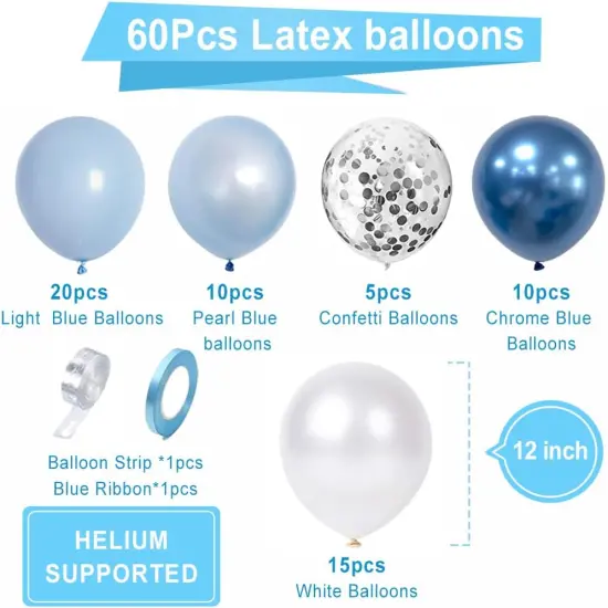 60 Pcs Blue White Balloon Set {3}