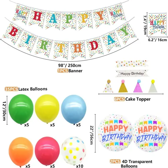 212 PCS Rainbow Party Supplies - Colorful Balloons, Polka Dot Banner, Fringe Curtains, Cake Topper, Plates, Napkins, Cups and Tablecloth for Kid Confetti Sprinkle Party Decorations, Serve 20 Guests {3}