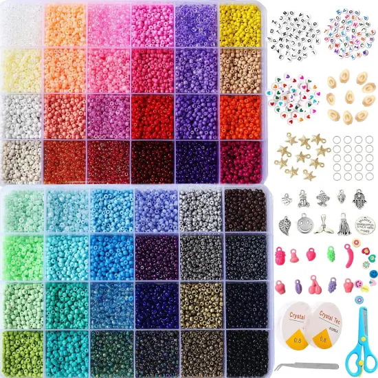 8800+pcs 4mm 12/0 48 Colors Glass Seed Beads, Charms Bracelet Jewelry Making Beads Kit Gifts for Teen Girls Crafts for Girls Ages 8-12 Christmas Holiday Gifts {1}