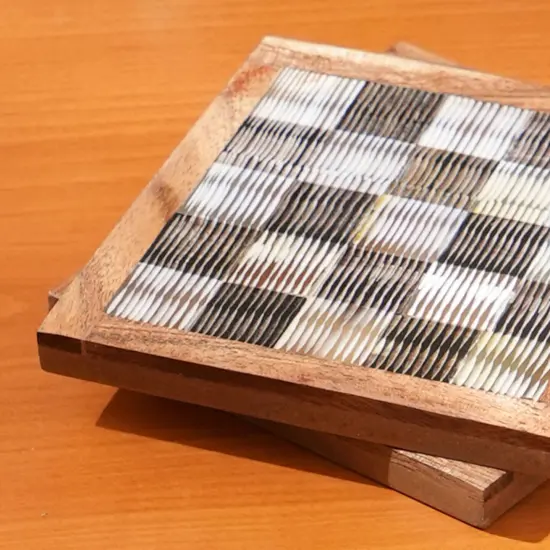 Chiseled Horn Coaster with Teakwood Edges (Set of 2) {3}