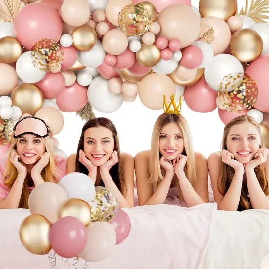 Dusty Pink Blush Balloon Arch Kit, Retro Pink Nude Matte White Metallic Gold Balloons and Gold Confetti Balloons for Boho Engagement Wedding Bridal Shower Birthday Baby Shower Decorations {5}