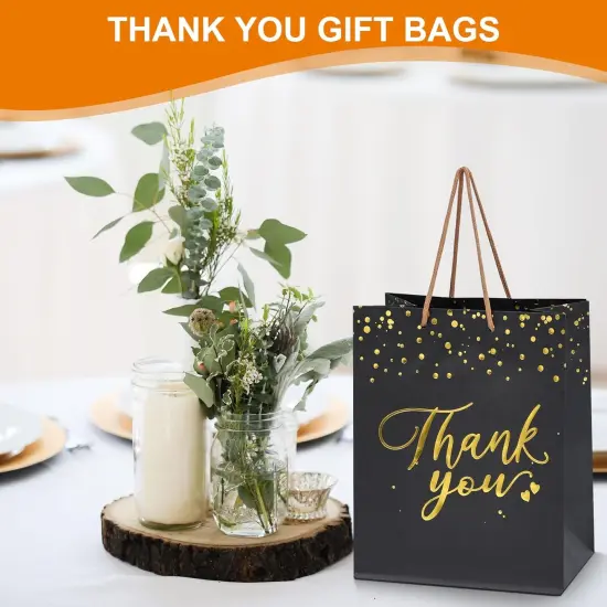 20 Pcs Black and Gold Gift Bags with Handles - Medium Size Thank You Bags Bulk for Weddings {5}