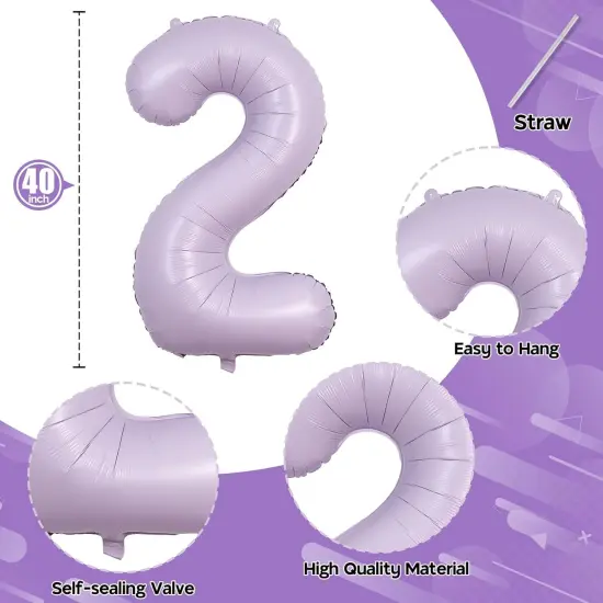 Pastel Purple Birthday Balloon Numbers 12, 40 Inch Giant Light Purple Foil Mylar Number 1 and 2 Helium Balloons for Girls 12th Birthday, Lilac 12 Balloons for Women 21st Anniversary Party Decorations {2}