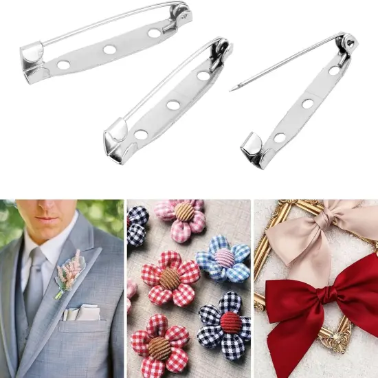 50 Pcs Silver Bar Pins, Safety Pins - Secure Back Clasp - Reliable Brooch Pins for Various Uses Locking Pins Backs Safety Clasp Brooch (35MM, Silver) {4}