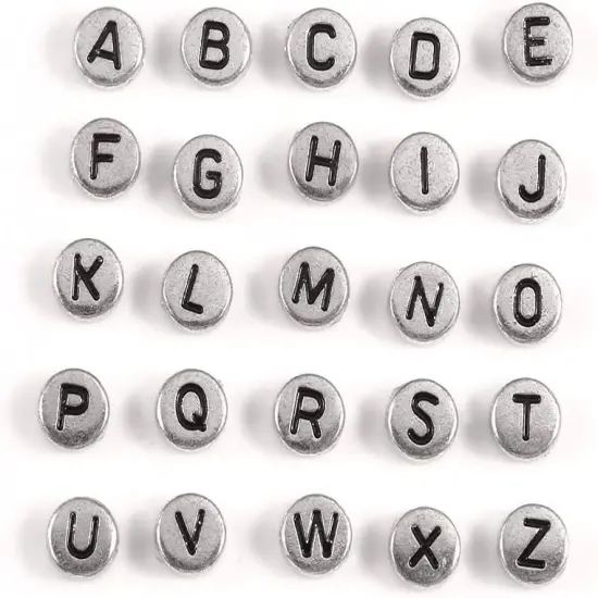 1000pcs Silver Letter Beads for Bracelets, 4x7mm Black Alphabet A-Z Beads Friendship Bracelets Jewelry Making Kit for Teen Girl Gifts {2}