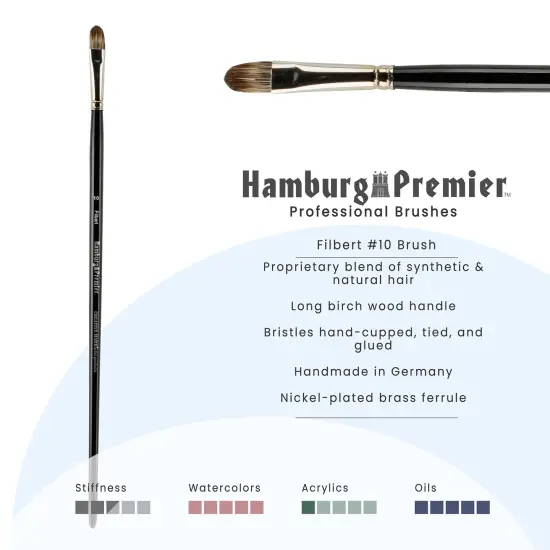Creative Mark Hamburg Premiere Professional Oil Painting Brushes - Filbert #10 Oil Paint Brush - Handmade in Germany, Natural & Synthetic Hair Blend, Long Triple-Lacquered Birch Handle {3}