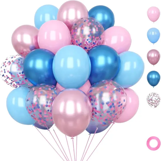 Pink and Blue Balloons,12 Inch Metallic Blue and Pink Balloons,57Pcs Gender Reveal Balloon for Baby Shower,Birthday,Weddind,Princess Theme Party Decorations {1}