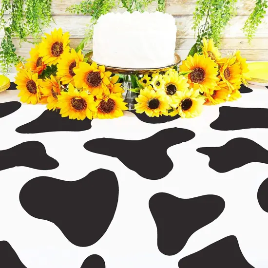 Cow Print Tablecloth for Farm Animal Party (54 x 108 in, 3 Pack) White {3}