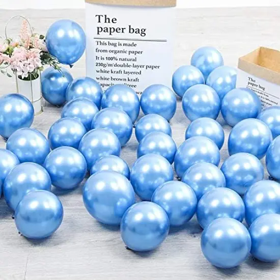 100pcs 5inch Tiny Blue Silver Chrome Metallic Latex Balloons for Birthday Party Bridal Baby Shower Engagement Wedding Party Decorations (Blue Silver) {2}