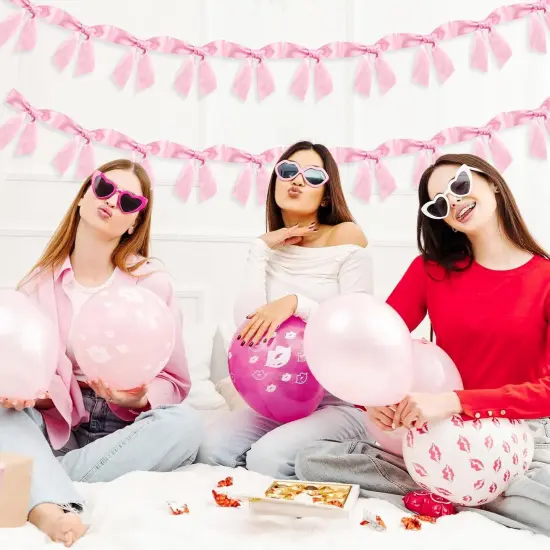2pcs Bow Garland Banner Ribbon Bow Party D&eacute;cor for Baby Shower Women Girls Bow Coquette Birthday Party Decorations (Pink) {2}