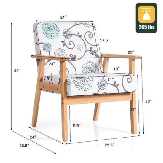 Modern Accent Armchair Fabric Lounge Chair with Rubber Wood Leg Ideal for Living Room or Any Other Space White {6}